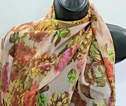 Womens Scarf Neck Wrap Floral Pastels Sheer 27&quot; Wide 80&quot; Length - $11.64