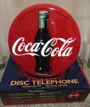 1996 COCA COLA DISC TELEPHONE Blinking Neon Musical Coke Phone 16x12 in BOX - $68.59