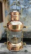 14&quot; Brass &amp; Copper Anchor Oil Lamp Antique Maritime Ship Lantern Boat Light - £72.06 GBP