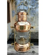 14&quot; Brass &amp; Copper Anchor Oil Lamp Antique Maritime Ship Lantern Boat Light - £72.05 GBP