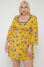 Women&#39;s Yellow Plus Size Floral Print Dress (3XL) - $27.62