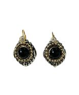Vintage Two Tone Drop Earrings Black Cabochon Rhinestone Gold Silver Ton... - $17.10