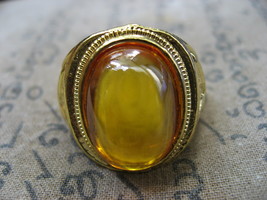 Rare Blessed Holy Yellow Naga Eye Stone Gold Ring Top Holy Lucky Buddha ... - $16.99