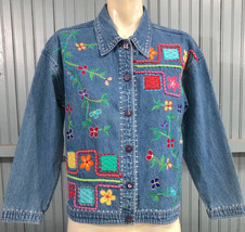 New Direction Denim Floral Embroidered Jean Shirt Jacket Sz Medium India Cotton - £13.90 GBP