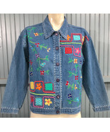 New Direction Denim Floral Embroidered Jean Shirt Jacket Sz Medium India... - £13.03 GBP