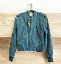 Anthropologie Plus Four Velvet Moto Jacket Women Size 2 Light Teal Green - £29.59 GBP