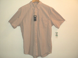 NEW Club Room Shirt Men&#39;s Size L Casual Orange Slice, Plaid Short Sleeves Cotton - £15.68 GBP