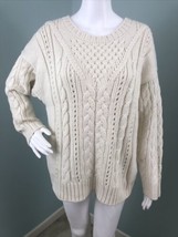 NWOT Women&#39;s Lauren Conrad Ivory Crewneck Cable Knit Pointelle Sweater Sz Medium - £11.86 GBP