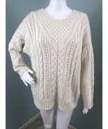 NWOT Women&#39;s Lauren Conrad Ivory Crewneck Cable Knit Pointelle Sweater S... - £11.64 GBP