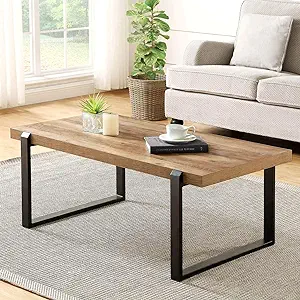 Rustic Coffee Table,Wood And Metal Industrial Cocktail Table For Living ... - $273.99