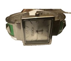 Studio Time Women&#39;s Neon Green Silver Toned Cuff Band Analog Watch Studded - £20.63 GBP