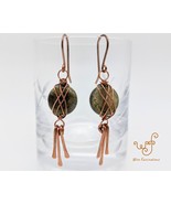 Labradorite earrings criss cross copper wire wrapped with straight dangles - $541.02 MXN