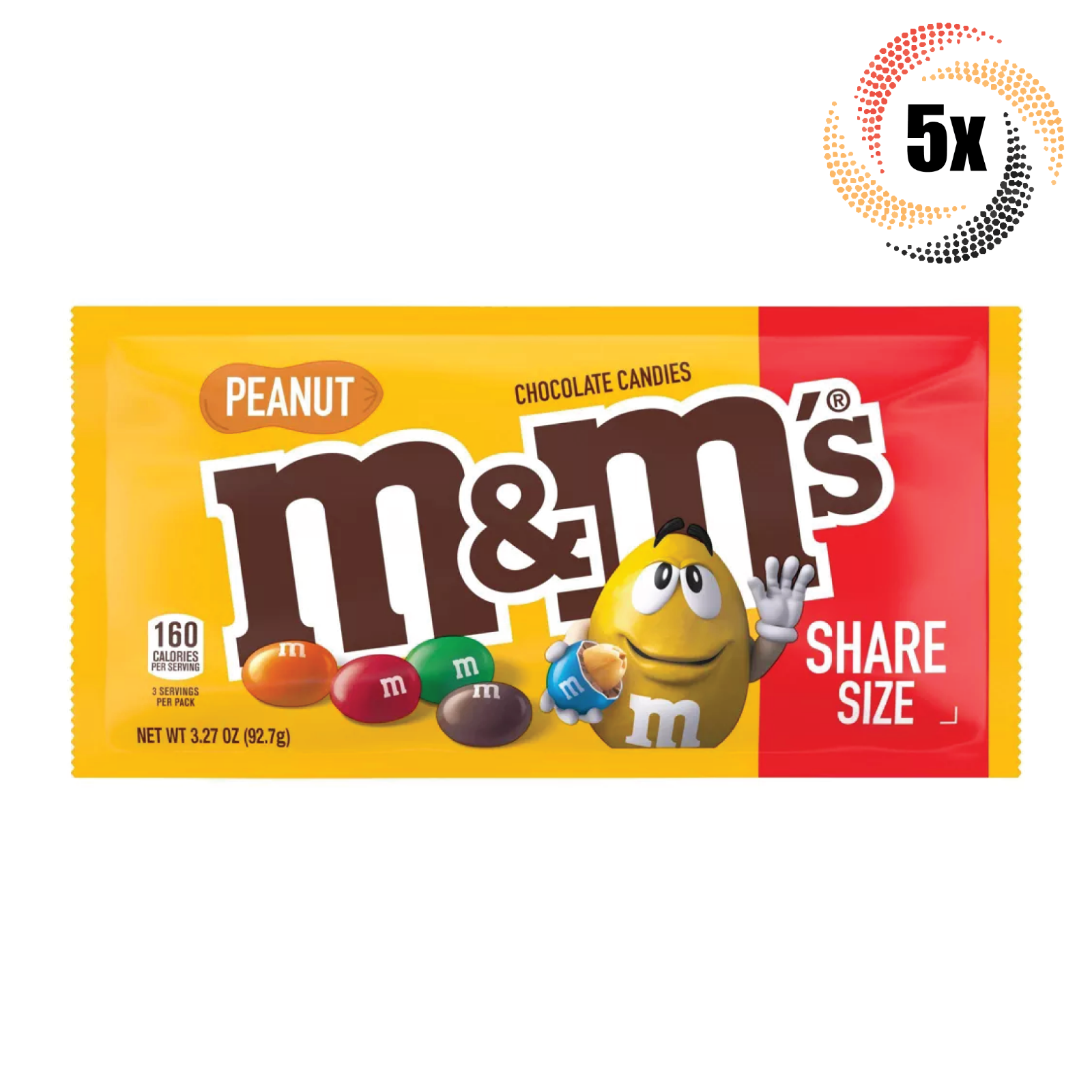 Primary image for 5x Packs M&M's Peanut Flavor Share Size Candy | 3.27oz | Fast Shipping