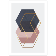 Marble Blush Dark Blue Gold Geometric Poster 03 - £14.34 GBP+