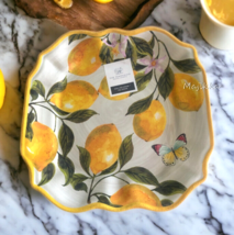 The Farmhouse Lemon Melamine Dinner Plates Set Of 4 Square Ruffle Edge S... - $68.48