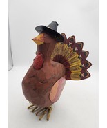 Vintage 9” Carved Wooden/Metal Turkey Thanksgiving Decoration - $24.99
