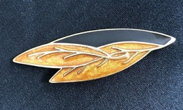 Vintage Trifari Black Golden Brown Enamel Leaf Large Goldtone Fall Pin Brooch - £21.82 GBP