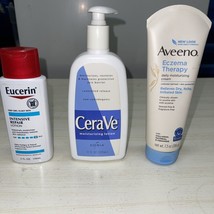 Eucerin Intensive Repair Lotion, Cerave &amp; A demo Eczema Therapy Lot of 3 Bottles - £20.28 GBP