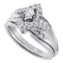 14kt White Gold Marquise Diamond Bridal Wedding Engagement Ring Band Set 1/2 Ctw - £686.51 GBP