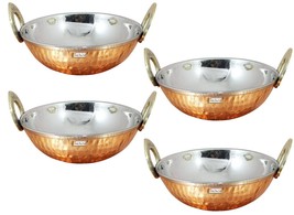 Prisha India Craft Copper Hammered Stainless Steel Kadai Karahi Wok Bowl Indian  - £58.61 GBP