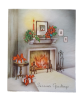 Christmas Greeting Card Vintage Mid Century Modern Cozy Fireplace Candles Gifts - $9.00