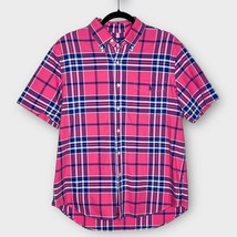 RALPH LAUREN red/navy/white plaid check cotton short sleeve button up si... - $35.00