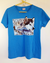 Gildan Alaska Graphic Women&#39;s T Shirt Size L Heavy Cotton Blue Husky Sle... - £19.59 GBP