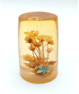 Vintage Daisyglas Lucite Dried Flowers Butterfly Paperweight Acrylic MCM... - $17.81