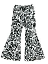 Psychedelic Checkered Bell Bottom Jeans Hallucination Sz 4 26x27 Black &amp;... - $50.45