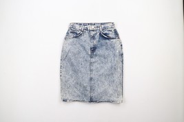Vintage 90s Streetwear Womens 7 Distressed Acid Wash Knee Length Denim Skirt USA - £39.65 GBP