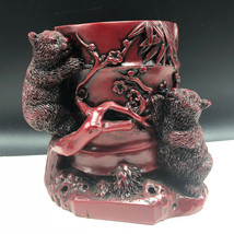 PANDA BEAR PEN PENCIL HOLDER CANDLE red resin yi lin arts candleholder b... - $29.65