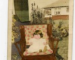 Young Girl in Chair outdoors Photo Hand Colored  - $17.82