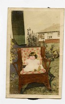 Young Girl in Chair outdoors Photo Hand Colored  - £14.24 GBP