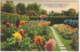 British Columbia Postcard Victoria CPR Empress Hotel Gardens Sunflowers - £2.36 GBP