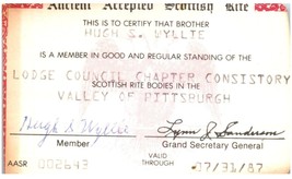 Vintage Masonic Membership Card Pittsburgh 1987 - $14.84