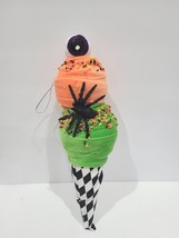 Halloween Spooky Spider eyeball  Ice Cream Cone Wreath Tree Ornament LARGE 12&quot; - £19.88 GBP
