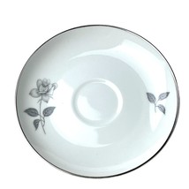 Vintage Queen&#39;s Royal China Saucer Platinum Rose Silver Edge Cottagecore - $4.95
