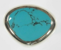 Vintage Navajo Sterling Silver &amp; Turquoise Ring Smooth Bezel Setting Sz 6 - $103.94