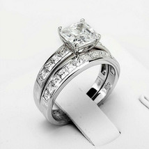 Princess Cut 3.25Ct Simulated Diamond Engagement Ring Set 14K White Gold Size 8 - £251.99 GBP