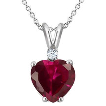 0.63 Ct Heart Shape Red Created Ruby White Topaz Sterling Silver Pendant - £30.05 GBP