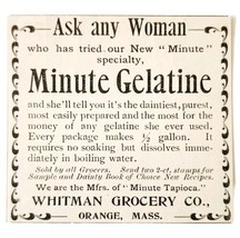Whitman Minute Tapioca Gelatine 1897 Advertisement Victorian Desserts AD... - $12.99