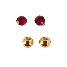 2 Set Of Crimson Red &amp; Gold Tone Ball Mini Stud Earrings - £10.16 GBP