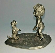 Pewter Boy &amp; Dog Play Catch Figure Vintage 1977 2&quot; T3-1 - $7.99