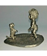 Pewter Boy &amp; Dog Play Catch Figure Vintage 1977 2&quot; T3-1 - £6.35 GBP