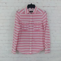 Express Shirt Womens XS Pink Striped Roll Tab Sleeve Button Up Cotton Casual - £14.15 GBP