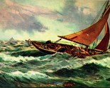 Nautical Art  Sailboat Rounding The Buoy In Storm UNP Unused 1900s UDB P... - $10.84