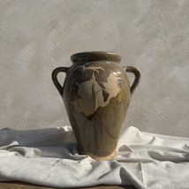 Antique Terracotta Vase, Rustic Turkish Pottery, Primitive Jug, Aged Vessel, Bro - £134.48 GBP