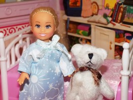 Blue nightgown w/ white teddy bear fits Fisher Price Loving Family Dollhouse Lot - £4.68 GBP
