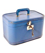 Vintage 1960's Train Case Luggage Sky Blue Leatherette, Locking, Mirror, Clean