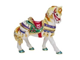 Jeweled Enamel Pewter Carousel Horse Hinged Trinket Jewelry Box Terra Cottage - $26.71